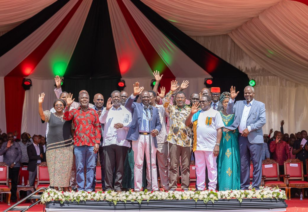 President William Ruto in the company of other leaders during a church service at Cheptais Boys High School, Mt Elgon Constituency, Bungoma County on January 19, 2025