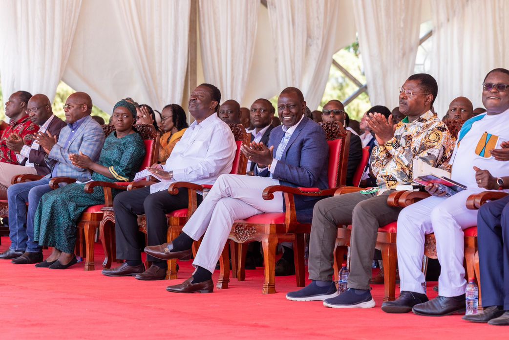 President William Ruto in the company of other leaders during a church service at Cheptais Boys High School, Mt Elgon Constituency, Bungoma County on January 19, 2025