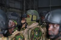 Interior Cabinet Secretary Kipchumba Murkomen flagging off the third contingent of 217 officers at JKIA in Nairobi on Saturday, January 18, 2025.