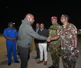 Interior Cabinet Secretary Kipchumba Murkomen flagging off the third contingent of 217 officers at JKIA in Nairobi on Saturday, January 18, 2025.