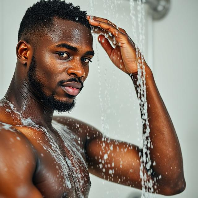An-AI generated image depicting a man having a shower