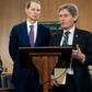 Hatice Cengiz, slain Washington Post columnist Jamal Khashoggi's fiancee, stands alongside Senator Ron Wyden and Representative Tom Malinowski during a press conference calling for the Trump administration to release details about his killing