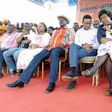 Maina Kamanda, Kivutha Kibwana,Anne Waiguru, Raila Odinga, Alfred Mutua and Charity Ngilu at a campaign rally for Bernard Imran Okoth in Kibra