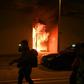 A fire raged at the entrance to one of the buildings earmarked as a virus quarantine centre