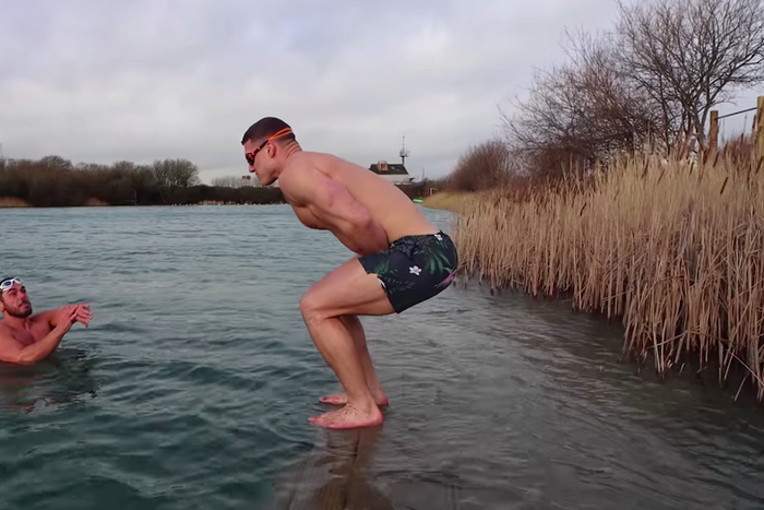Watch This Bodybuilder Go Ice Swimming