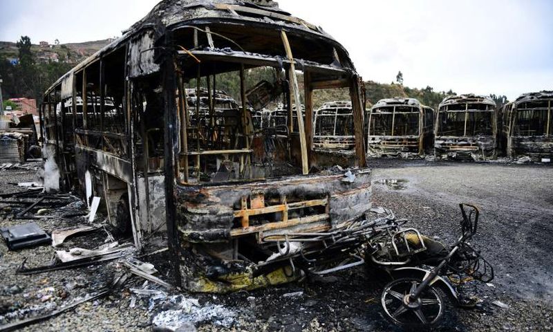 La Paz Mayor Luis Revilla said 64 municipal buses were torched overnight during what he described as "a night of terror"