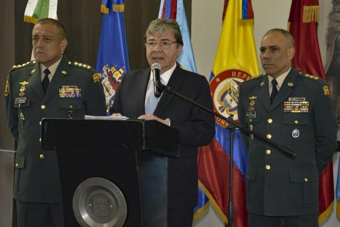 Defence Minister Carlos Holmes Trujillo speaking during a press conference in Bogota on January 13, 2019