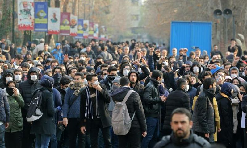 Iranian students demonstrate in Tehran over the downing of a Ukrainian airliner