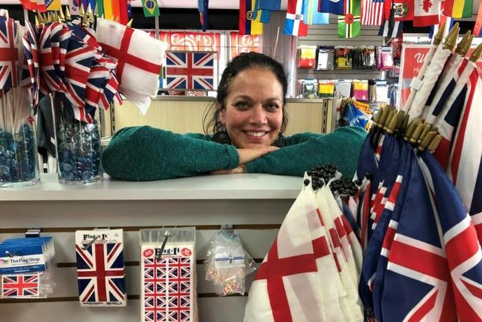Susan Braverman, president of The Flag Shop in Vancouver says there's been an uptick in local demand for the Union Jack and Saint George's Cross flags since Prince Harry and Meghan announced their move to Canada