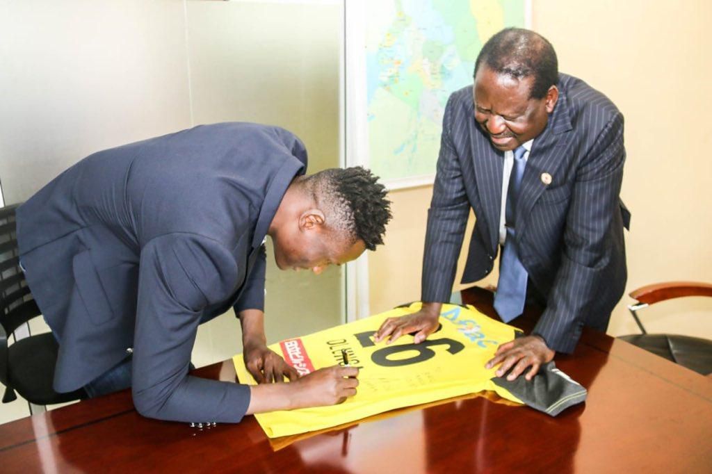International footballer Ogada Olunga visits Raila Odinga at Capitol Hill Nairobi