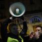 Protesters were demonstrating outside the theatre against Macron's reforms
