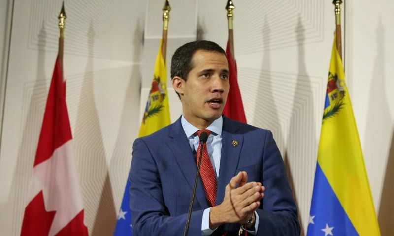 Venezuela's opposition leader Juan Guaido, who has been recognized by more than 50 countries as interim president, speaks at a press conference during a recent visit to Canada