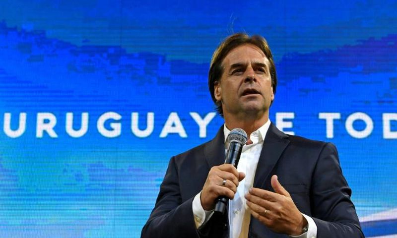 Luis Lacalle Pou addresses supporters on November 24, 2019 in Montevideo