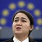 Jewher Ilham, daughter of Ilham Tohti, Uighur economist and human rights activist, delivers a speech during the award ceremony for her father's 2019 European Parliament's Sakharov human rights prize at the European Parliament in Strasbourg