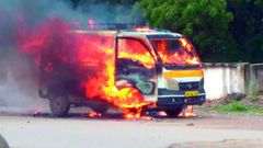 File image of a van on fire. Several narrowly escape death after ambulance bursts into flames