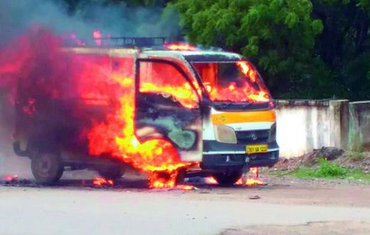File image of a van on fire. Several narrowly escape death after ambulance bursts into flames