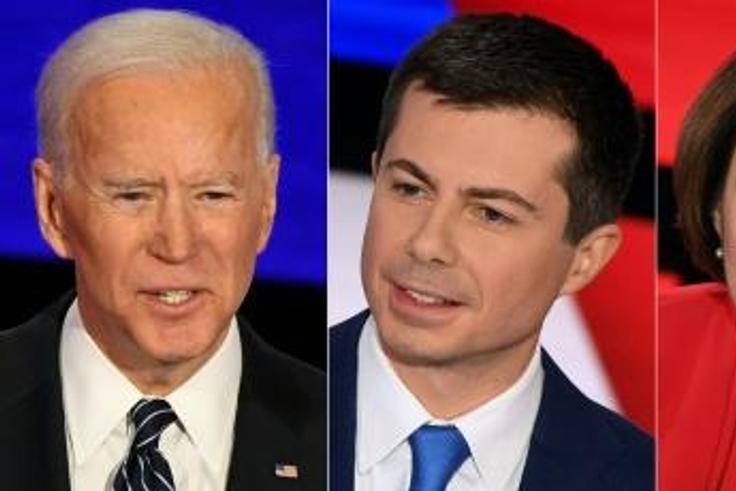 Democratic presidential hopefuls (L-R) Joe Biden, Pete Buttigieg, Amy Klobuchar, Bernie Sanders and Elizabeth Warren