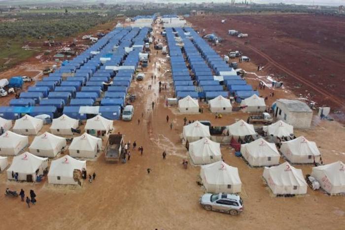 Satellite imagery analysed by the Harvard Humanitarian Initiative shows agricultural fields filling up with camps for the displaced in Syria's northwestern Idlib province where regime forces have been pressing an offensive since December