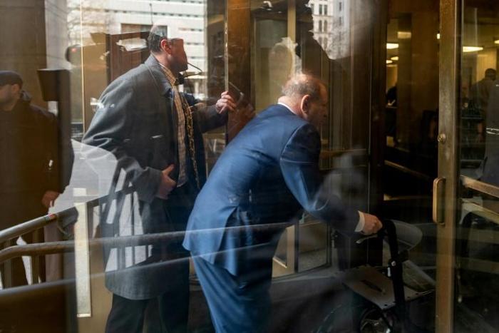 Harvey Weinstein arrives for his sex assault trial at Manhattan Criminal Court on January 27, 2020 in New York City.