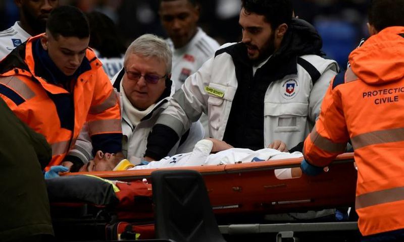 Martin Terrier was stretchered off after fainting during the first half of Lyon's game against Toulouse