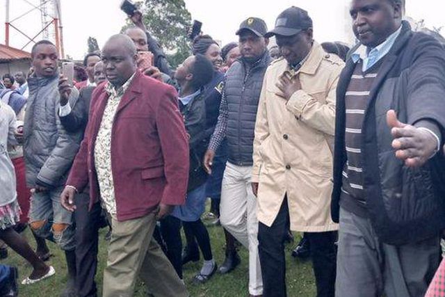 Deputy President William Ruto with Senator Kipchumba Murkomen and Pokot South MP David Pkosing in Kapenguria