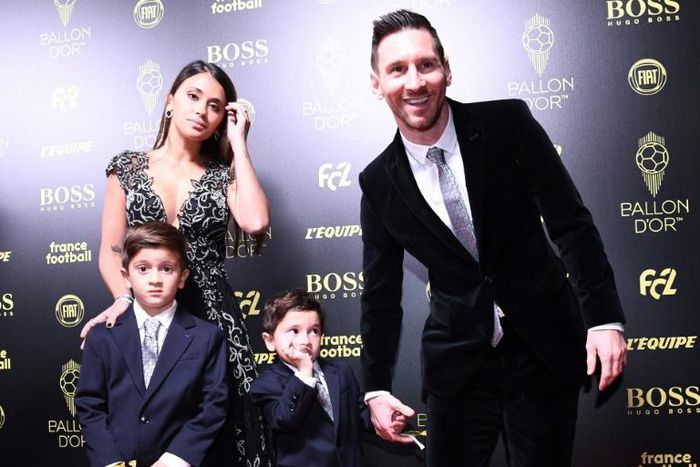 Lionel Messi in Paris with his family before collecting his sixth Ballon d'Or award on Monday