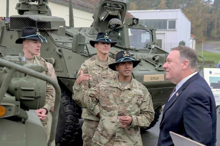 US Secretary of State Mike Pompeo speaks with cavalry soldiers in Germany near where he himself served during the Cold War