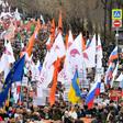 Opposition supporters march in memory of murdered Kremlin critic Boris Nemtsov in downtown Moscow on February 29, 2020