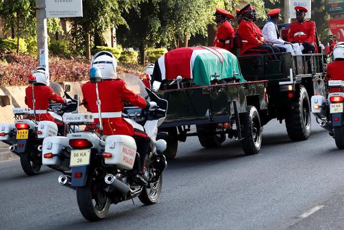 The late retired President Daniel Moi's body taken to Parliament ahead of public viewing