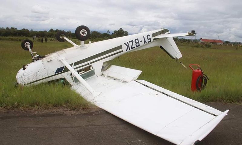 Light aircraft crash lands at the Nyaribo Airtstrip in Mweiga, Nyeri