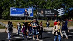 Anti-racism activist Joacine Katar Moreira, seen on the billboard on the right, is the best-known of the three new lawmakers