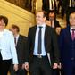 Northern Ireland's Democratic Unionist Party (DUP) leader Arlene Foster (second left), with party colleagues, make their way into a session of the Northern Ireland Assembly after reaching agreement with Republican Sinn Fein on reforming the Stormont ex...