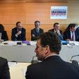 French Prime Minister Edouard Philippe, centre, opened talks with union and employer representatives on financing a planned pension overhaul in Paris on Thursday.