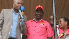 File image of Gatundu South MP Moses Kuria (left) and DP William Rutoat a past event. He has alleged that Majority whipBenjamin Washiali is missing