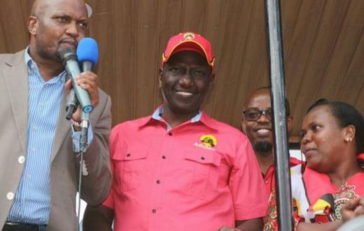 File image of Gatundu South MP Moses Kuria (left) and DP William Rutoat a past event. He has alleged that Majority whipBenjamin Washiali is missing
