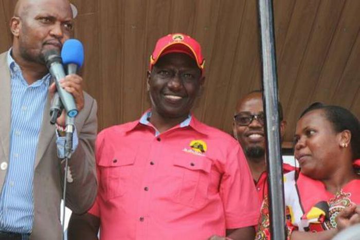 File image of Gatundu South MP Moses Kuria (left) and DP William Rutoat a past event. He has alleged that Majority whipBenjamin Washiali is missing