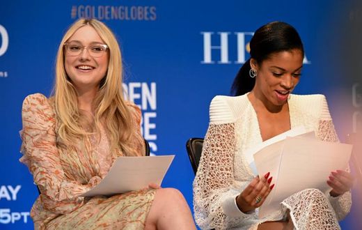 Actress Dakota Fanning (L) and Susan Kelechi Watson attend the 77th Annual Golden Globe Awards nominations announcement at the Beverly Hilton hotel in Beverly Hills on December 9, 2019