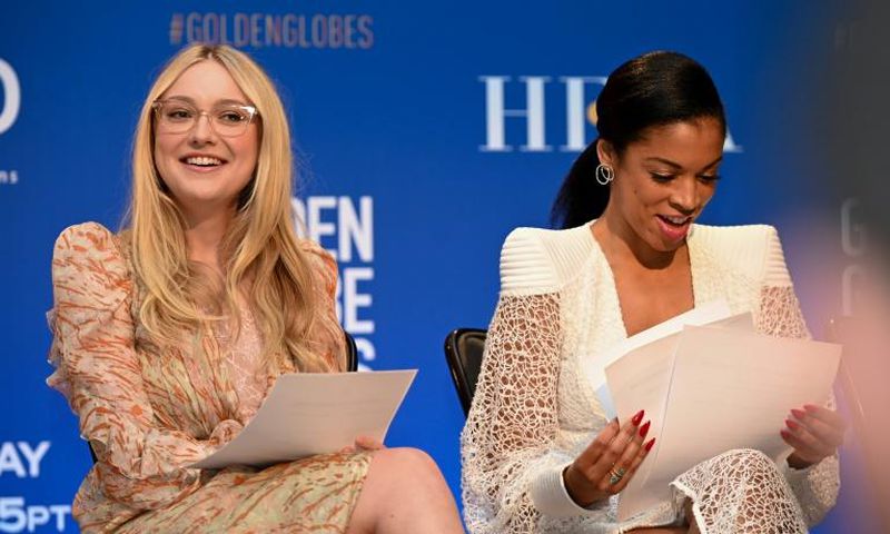 Actress Dakota Fanning (L) and Susan Kelechi Watson attend the 77th Annual Golden Globe Awards nominations announcement at the Beverly Hilton hotel in Beverly Hills on December 9, 2019