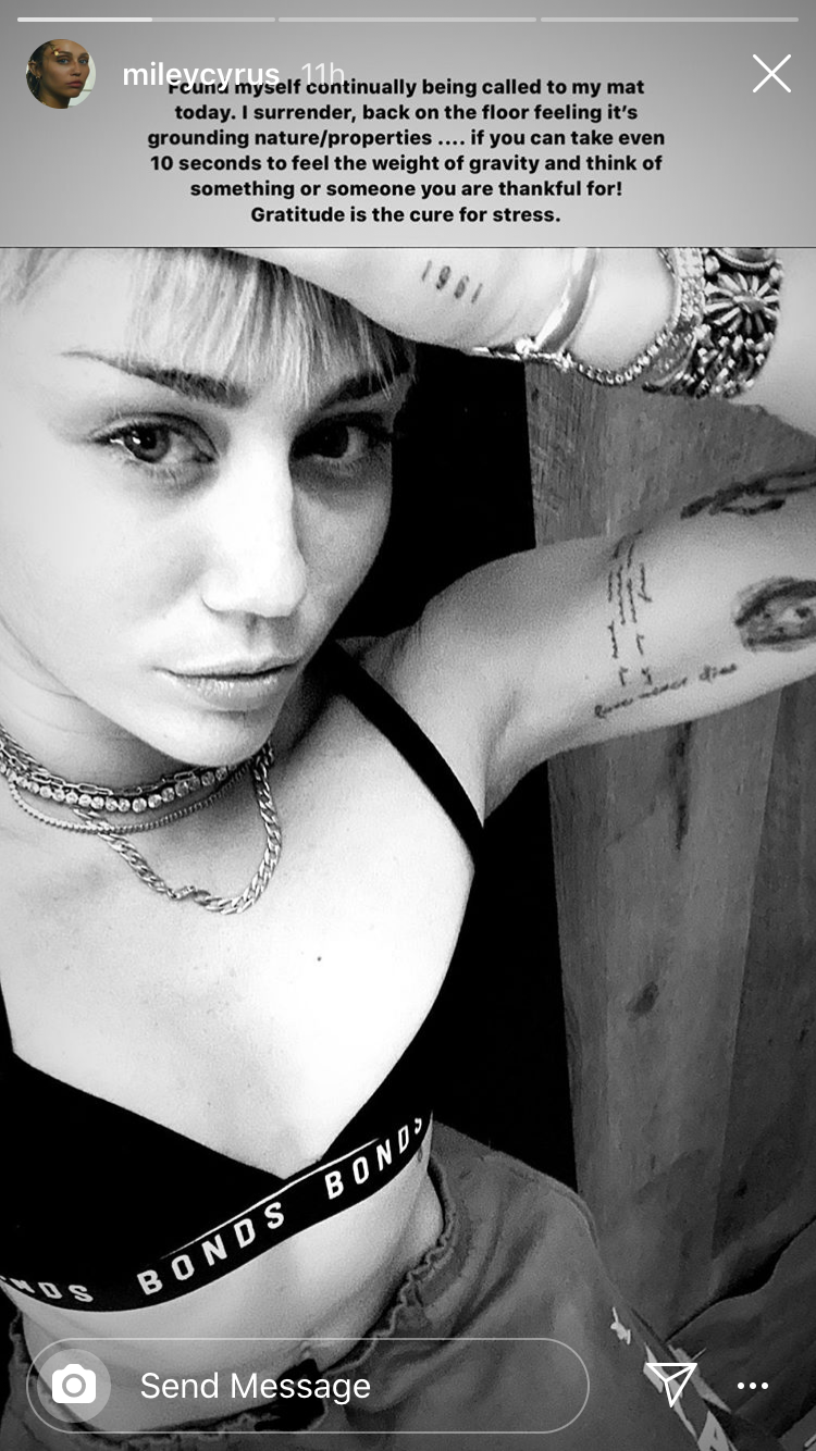 miley cyrus abs yoga instagram video