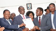 File image of Governors Martin Wambora (Embu), Kiraitu Murungi (Meru), Muthomi Njuki (Tharaka Nithi) and former assistant minister Kilemi Mwiria at a recent BBI event