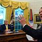 US Trade Representative Robert Lighthizer (C) in the Oval Office with US President Donald Trump (L) and Treasury Secretary Steve Mnuchin