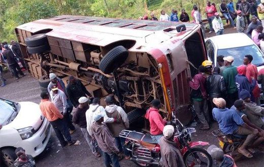The scene where a Kensilver bus rammed into two salon cars, leaving at least 10 people injured along the Meru -Nairobi highway on January 3, 2020