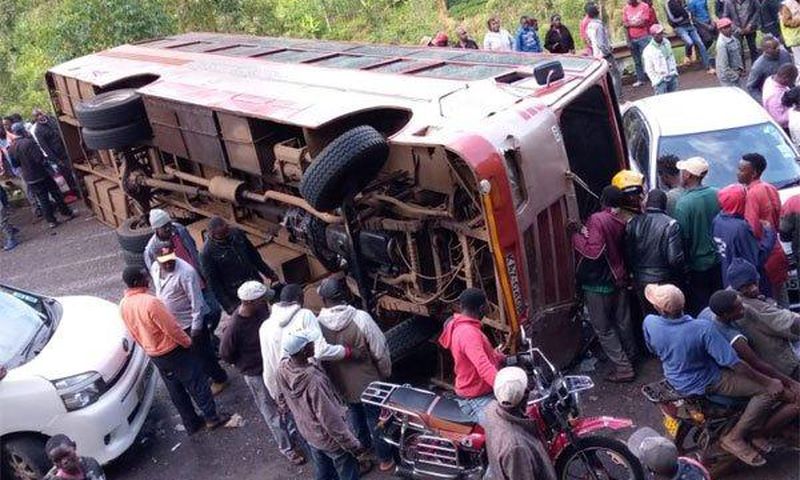 The scene where a Kensilver bus rammed into two salon cars, leaving at least 10 people injured along the Meru -Nairobi highway on January 3, 2020