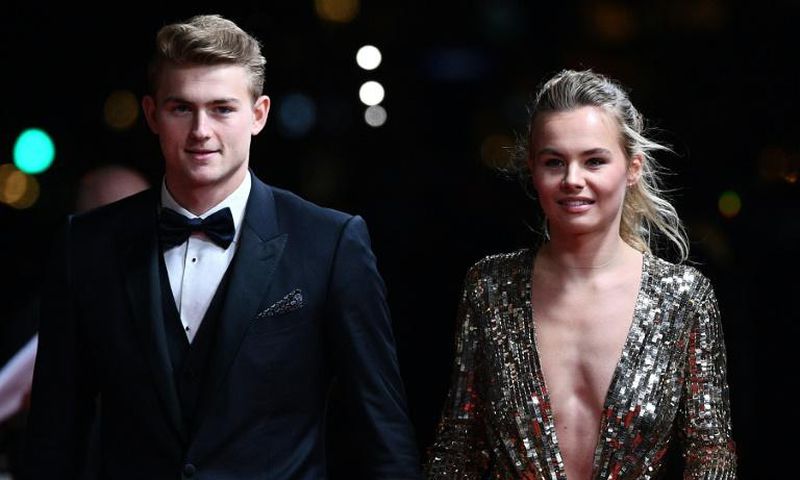 Netherlands and Juventus defender, Matthijs de Ligt and his girlfriend Annekee Molenaar arrive to attend the Ballon d'Or ceremony at the Chatelet Theatre in Paris - De Ligt won the Kopa Trophy for the best player under 21