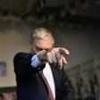 Algerian presidential candidate Ali Benflis gesturing at another campaign event on November 19, 2019