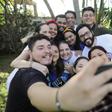 Jesus Tefel and Olama Hurtado take a selfie with members of Nicaraguan Civic Alliance after been released from "El Chipote" prison, where they were held for delivering water to hunger-striking mothers of political prisoners