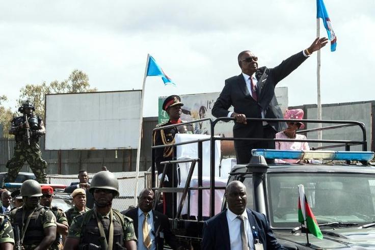 Malawi President Peter Mutharika  waving to supporters following last May's election, annulled Monday