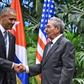 Carlos Fernandez de Cossio, Havana's top diplomat in charge of relations with Washington, recalls the "emotional moment" and hope in Cuba after US President Barack Obama (L) and his Cuban counterpart Raul Castro (R), agreed to revive diplomatic ties