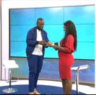 Isabella Kituri with Lemaz Span.  Khaligraph Jones brother Lamaz Span surprises K24’s news anchor with Sh200k on live TV