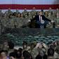 US President Donald Trump speaks to the troops during a surprise Thanksgiving visit at Bagram Air Field, on November 28, 2019 in Afghanistan